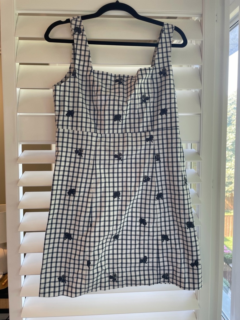 Sezane Style mini checkered embroidered dress